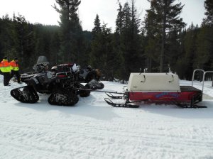 Rescue Sled attached to the ATV  your ride out to the ambulance or helicopter if you get hurt at  Bucks Lake 